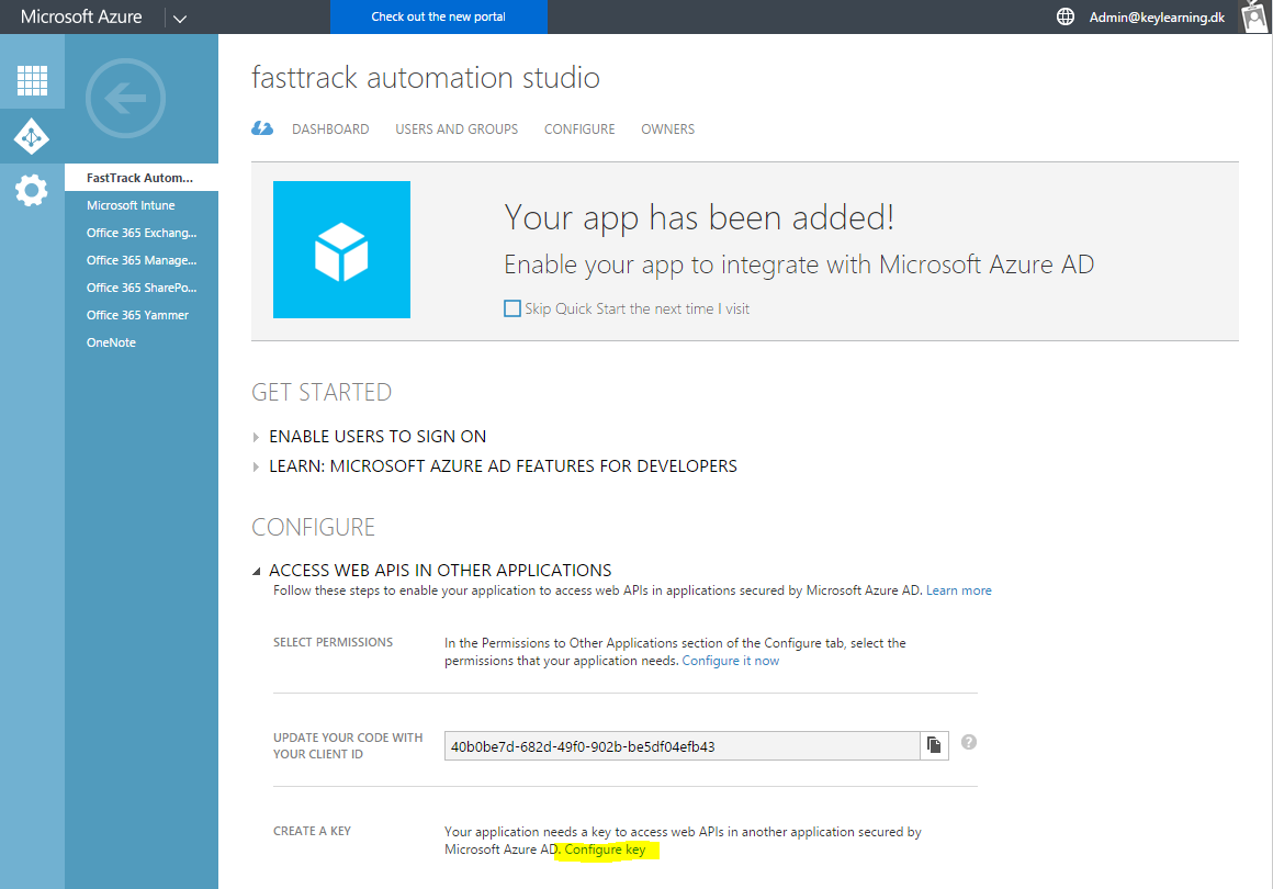 Microsoft Azure AD / Office 365 add application #5