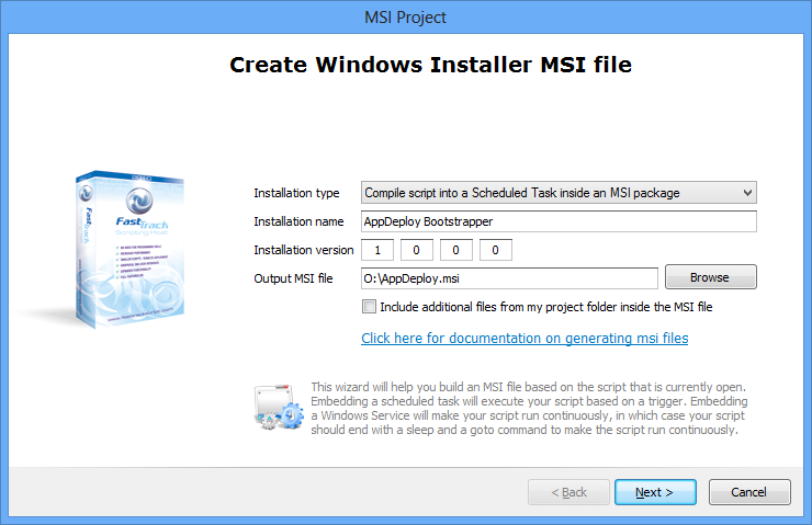 Scheduled task contained inside an MSI to install software