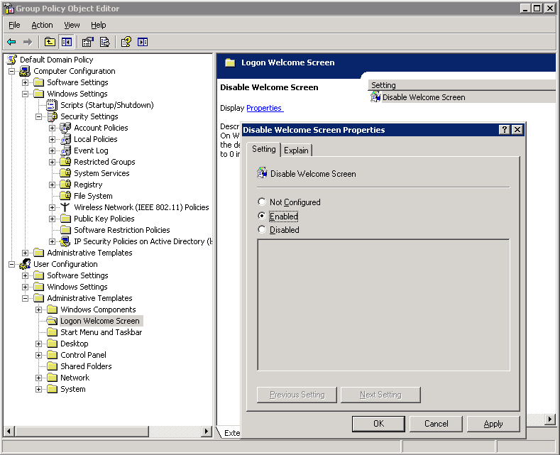 Group policy (GPO) adm file for Windows 7 welcome screen (Windows 2003)