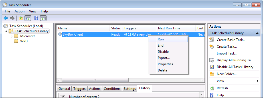 Starting the cloud task from the control panel