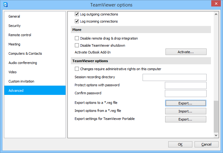 TeamViewer settings export