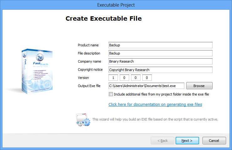 Setting exe file properties