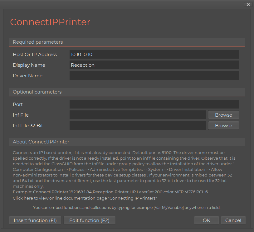 Connecting IP printers