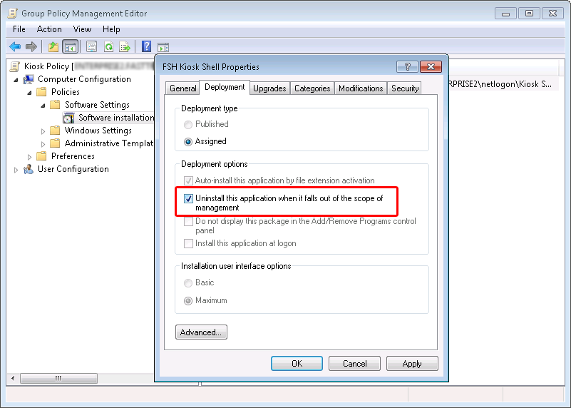 Setting uninstall option for software through GPO