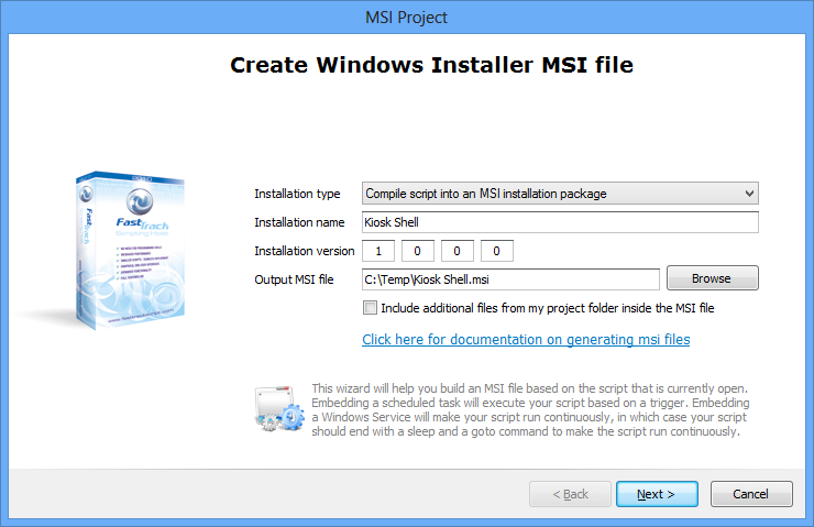 Generating an MSI file from a script