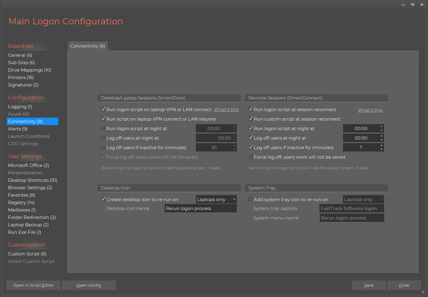 Home Screen Logon Script Connectivity