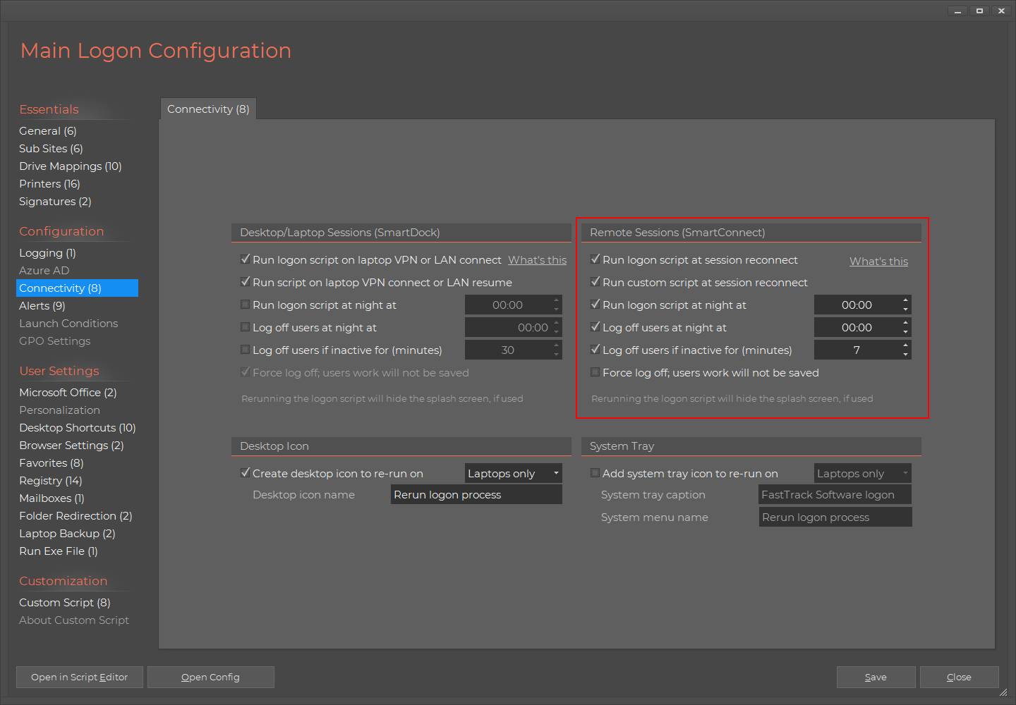 Home Screen Logon Script Connectivity