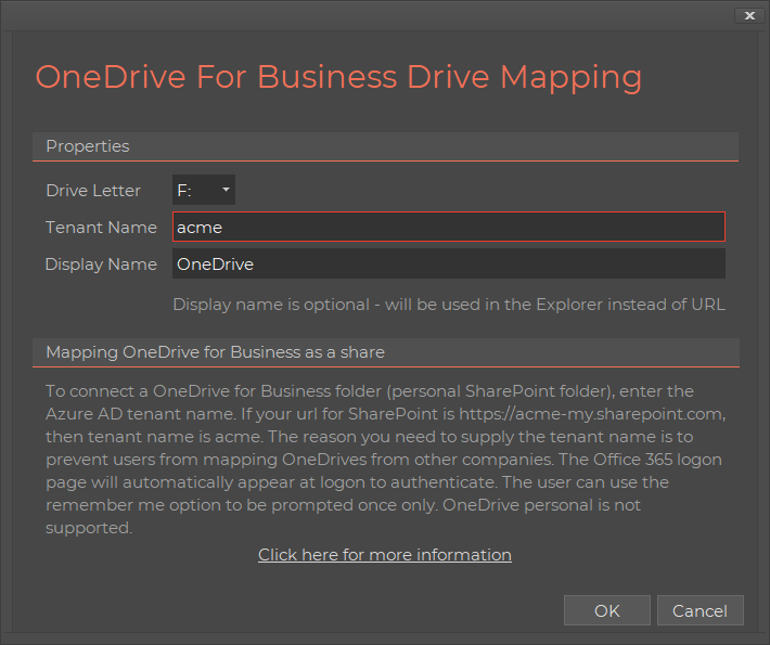 map to onedrive for business app