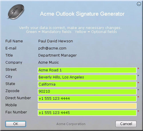 Microsoft Outlook Signature Active Directory based form