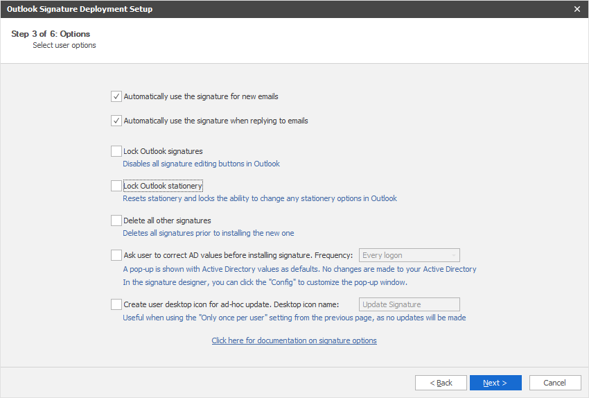Microsoft Outlook Signature options