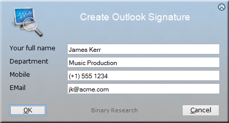 Microsoft Outlook Signature User Input