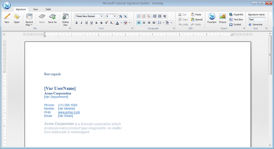 Microsoft Outlook Signature Builder