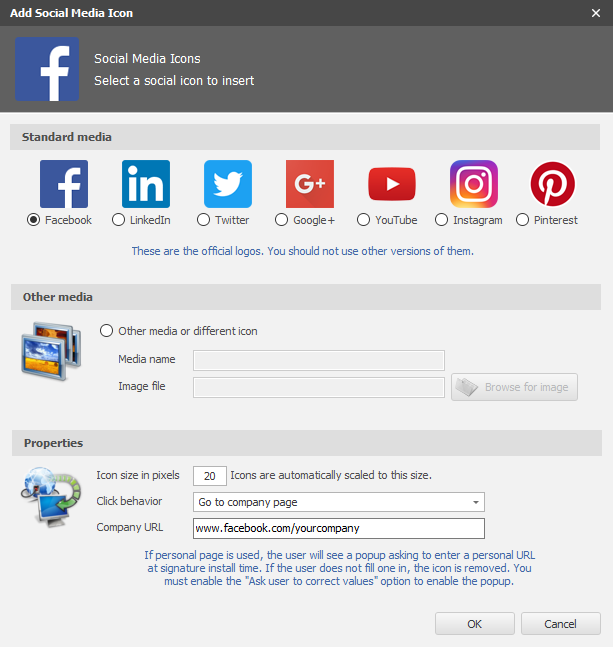 Microsoft Outlook Signature - Social Media Icons Configuration