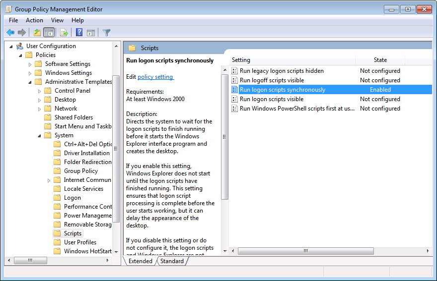 Group policy for running logon script synchronously